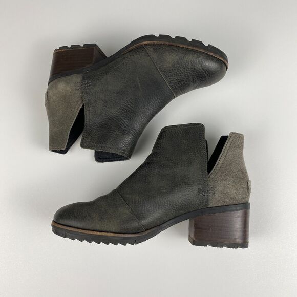 Sorel Cate Cut-Out Boot Womens 8.5 Waterproof Gray Leather Heel Bootie Grunge - Picture 12 of 13